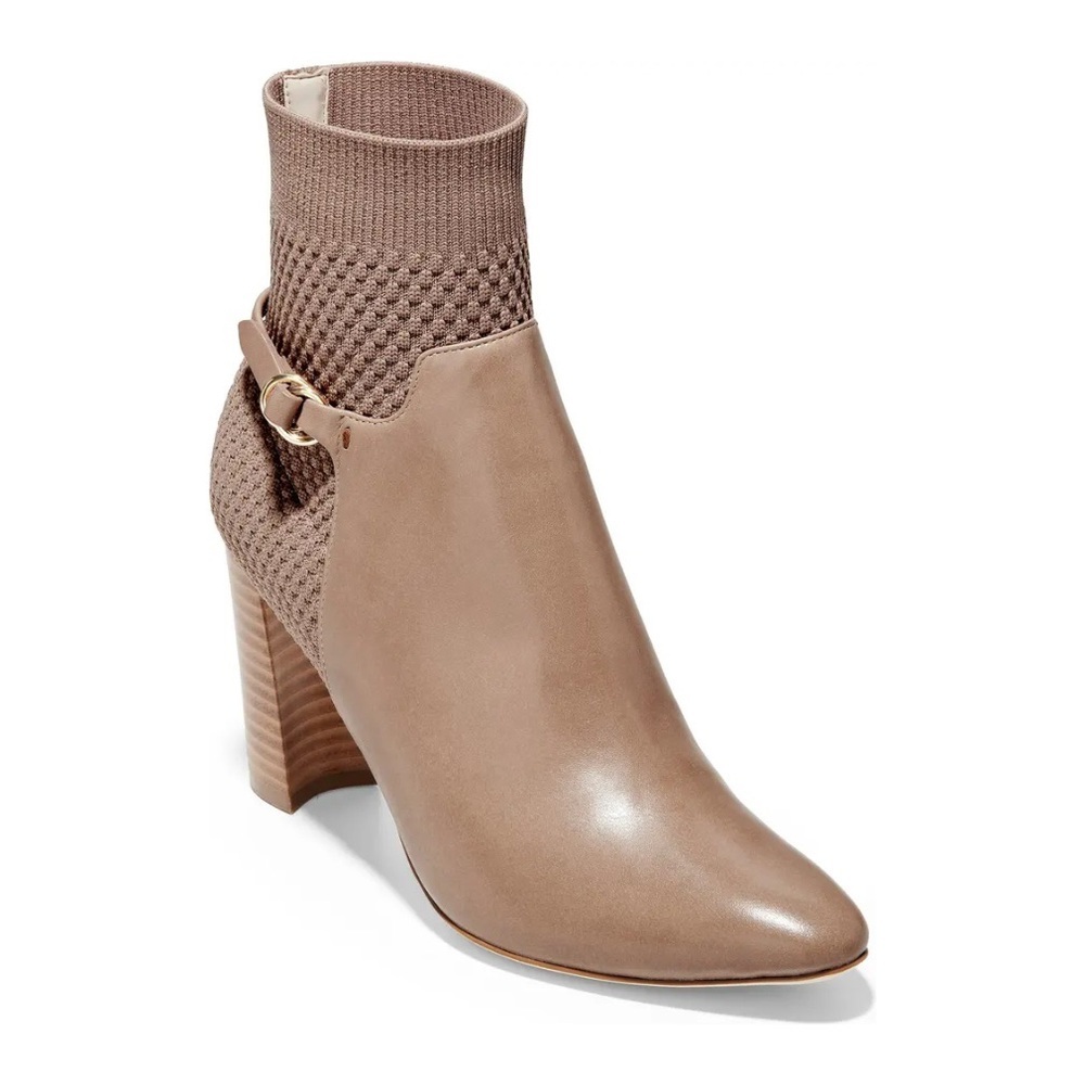 Cole Haan Tan Camille Knit Leather Ankle Bootie